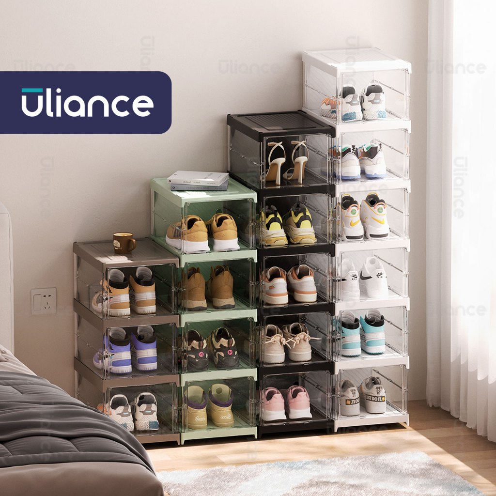 【ติดตั้งฟรี】Uliance 2-9 ชั้น ตู้รองเท้า กล่องเก็บรองเท้า แบบพับได้ ไม่ต้องประกอบ พร้อมประตูแม่เหล็กใส