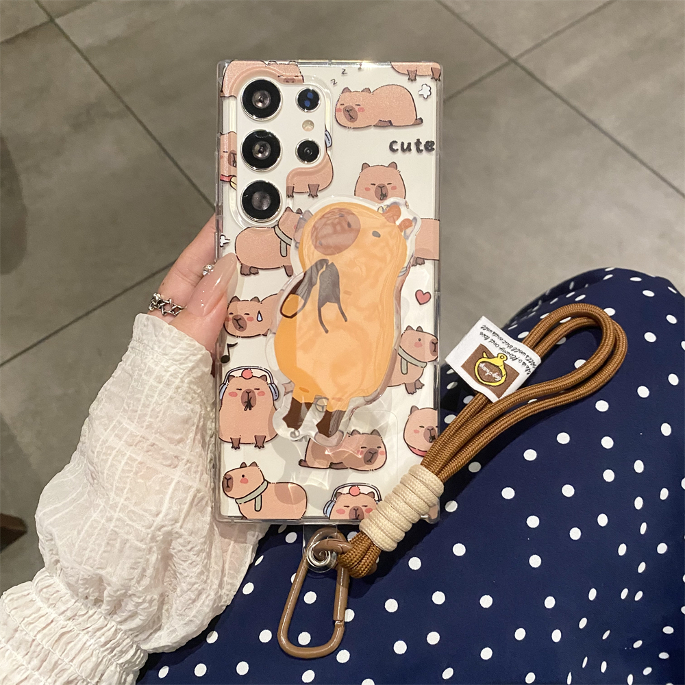 น่ารัก capybara วงเล็บ เชือกเส้นเล็ก เคส Samsung Galaxy S24FE S24 Ultra S22 S23Ultra S23FE S20 S21 Ultra S22 S24 Plus + FE Note20 Ultra Note10 Plus Note10Lite A16 A06 A55 A54 A53 A52 A35 A34 A33 A25 A24 โปร่งใส ซิลิกาเจล นุ่นุ่ม Case