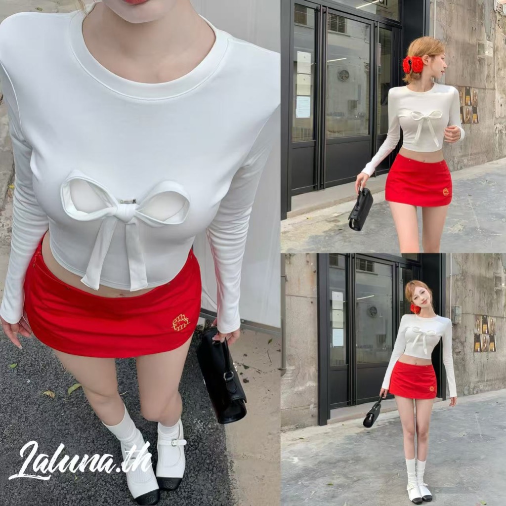 Lln พร้อมส่ง กระโปรงสั้นกอดสะโพกสุดฮอตสำหรับผู้หญิงปักป้ายสีแดง กระโปรงเอวต่ำทรงเข้ารูปและหรูหราทันสมัยและอินเทรนด์