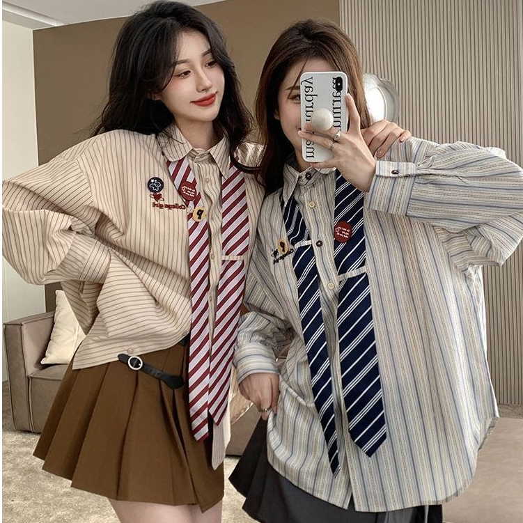 Hermarou เสื้อเชิ้ตผู้หญิงแขนยาวผ้าบางเสื้อแจ็คเก็ตลายสก๊อตย้อนยุคหลวมด้านบน (ผูก+ป้าย)