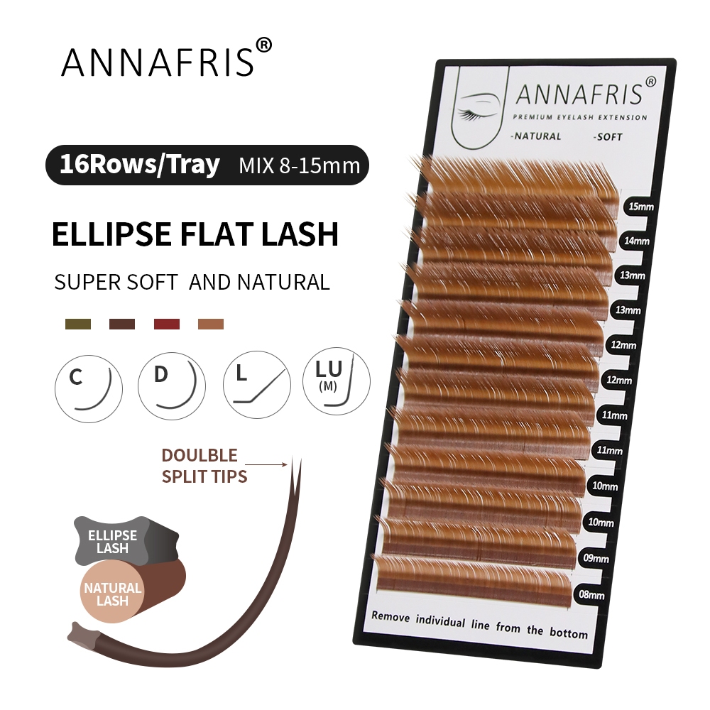 Annafris Brown Ellipse Flat Eyelash Extension เคล็ดลับแยกธรรมชาตินุ่มพิเศษ Flat Ellipse ขนตาส่วนบุคค
