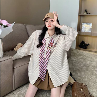 Hermarou เสื้อเชิ้ตผู้หญิงแขนยาวผ้าบางเสื้อแจ็คเก็ตลายสก๊อตย้อนยุคหลวมด้านบน (ผูก+ป้าย)