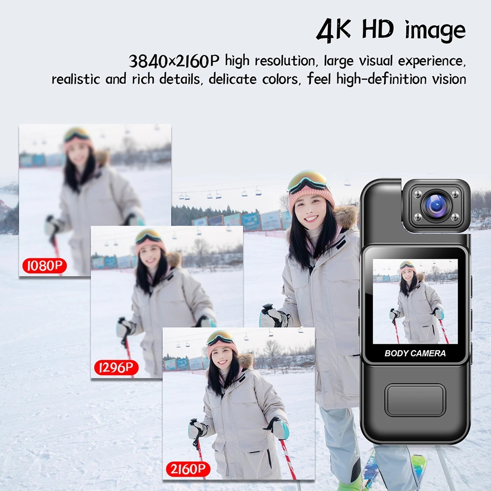 Ultra HD 4K Wifi กล้องวิดีโอดิจิตอลมินิแบบพกพามือถือเครื่องบันทึกการบังคับใช้กฎหมาย 180° เลนส์หมุนได้กีฬา ดีวี กล้องขนาดเล็ก