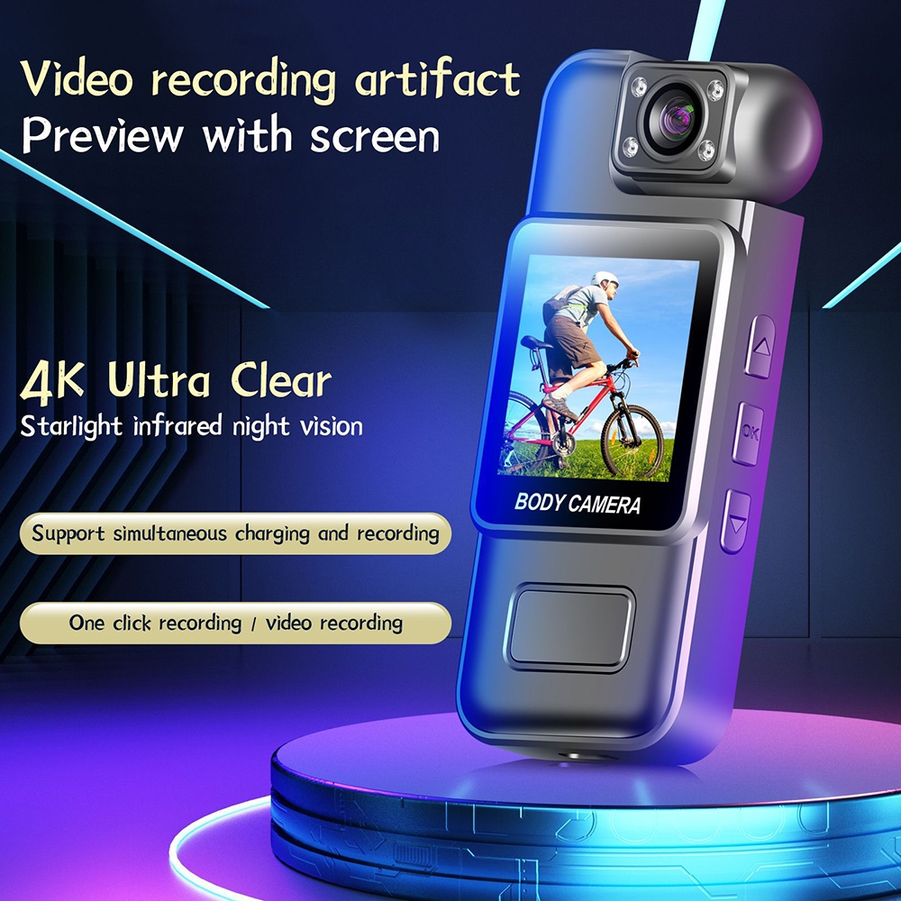 Ultra HD 4K Wifi กล้องวิดีโอดิจิตอลมินิแบบพกพามือถือเครื่องบันทึกการบังคับใช้กฎหมาย 180° เลนส์หมุนได้กีฬา ดีวี กล้องขนาดเล็ก