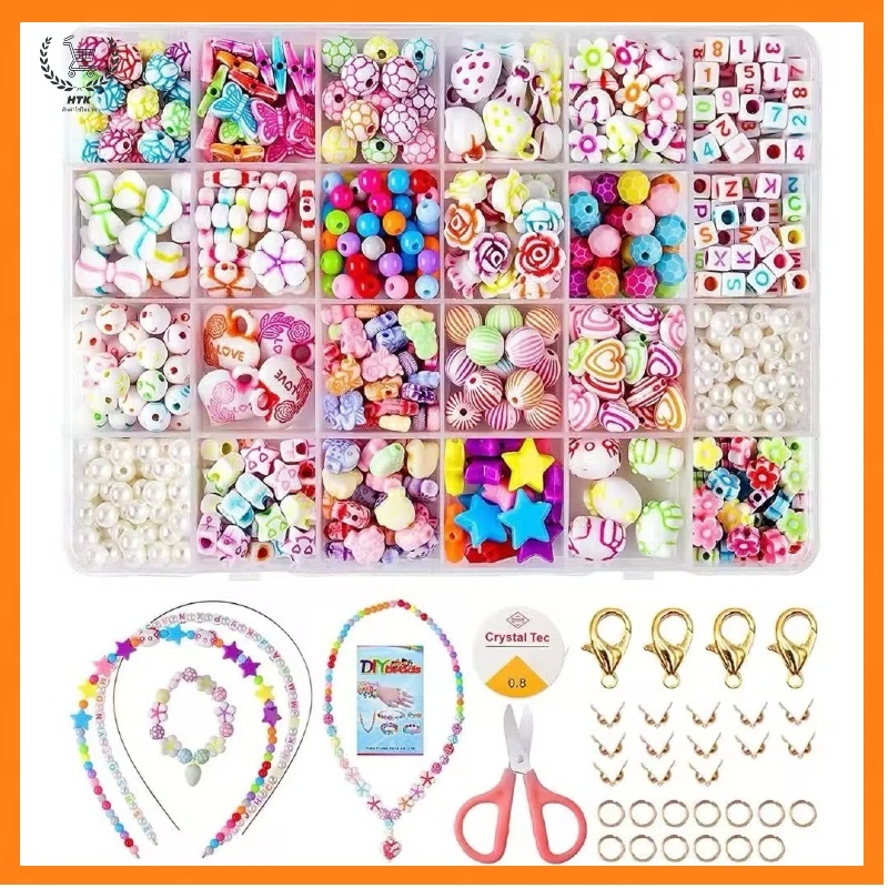 สําหรับทําเครื่องประดับ สร้อยข้อมือ DIY ชุดลูกปัด DIYทําเอง สร้อยข้อมือลูกปัดของเล่นผีเสื้อชุดที่มีสีสันดาวหัวใจวัสดุที่ทําด้วยมือพรรคของขวัญวันเกิด/เซ็ตลูกปัด/ชุดลูกปัด