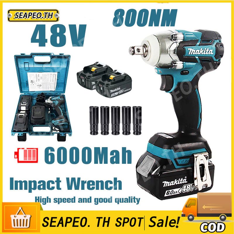 ประแจผลกระทบ Makita 48V ประแจไฟฟ้าไร้สายไร้แปรงถ่านแรงบิดสูงประแจพกพาแบบชาร์จไฟได้
