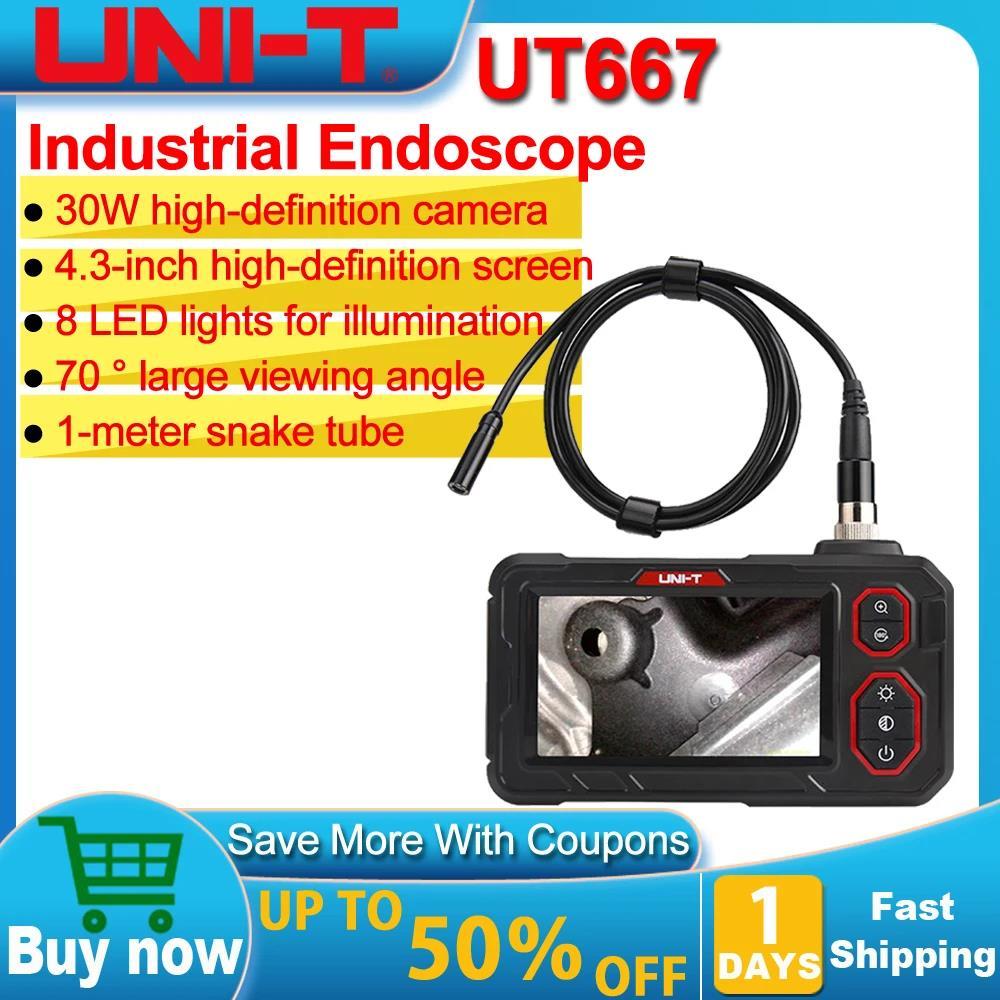 Uni-t UT667 กล้อง Endoscopic อุตสาหกรรม 4.3 นิ้ว IPS IP67 กันน้ํา HD 920P 8 มม.ท่อเลนส์ท่อระบายน้ํากล้องตรวจสอบ Borescope