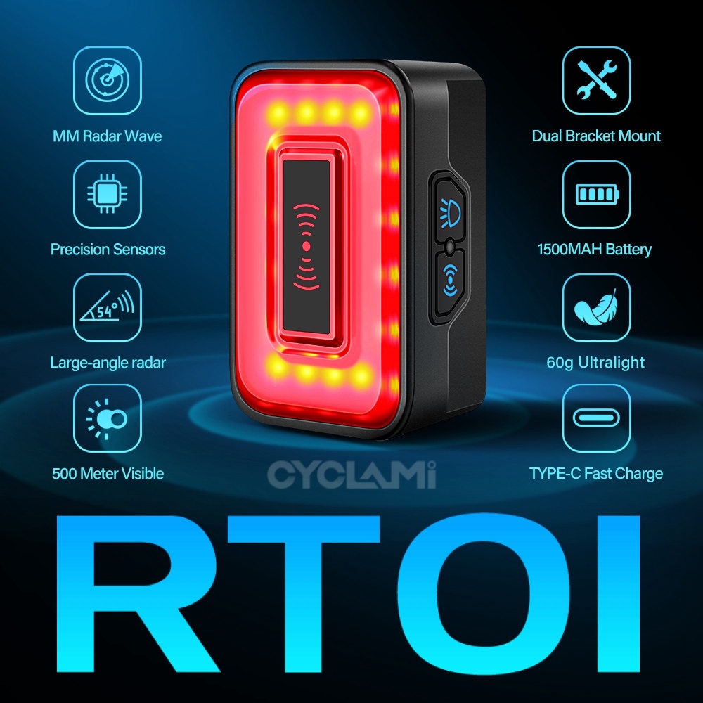Cyclami เซ็นเซอร์เรดาร์ไฟท้ายจักรยานเบรค Sensing โคมไฟ Ebike กันน้ํา LED ชาร์จ Night ขี่จักรยานไฟเตือนไฟท้าย