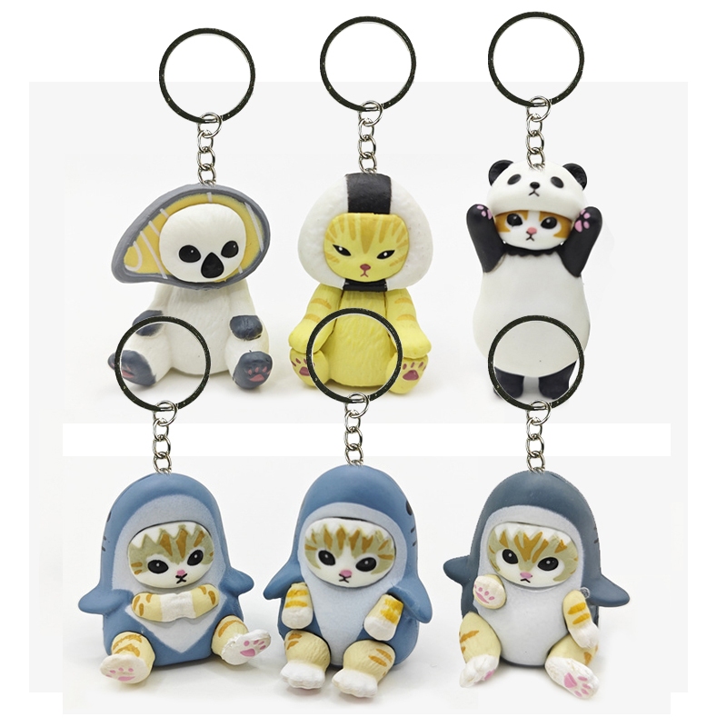 6 ชิ้น/เซ็ต 3-4 ซม.การ์ตูนอะนิเมะ Mofusand Shark Cat Key Chain ปลาแซลมอนยักษ์ Panda Tiger Shark กุ้ง Key Chain กระเป๋าเป้สะพายหลังตกแต่งตัวเลขการกระทําตุ๊กตาของเล่น