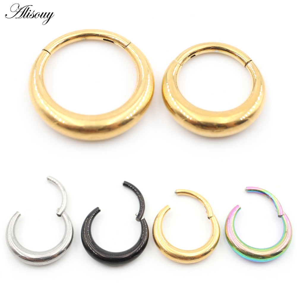 Alisouy 1 ชิ้นสแตนเลสรอบวงกลมบานพับแหวนจมูก Daith หู Hoop Captive Tragus กระดูกอ่อน Helix ต่างหูเจาะเครื่องประดับ
