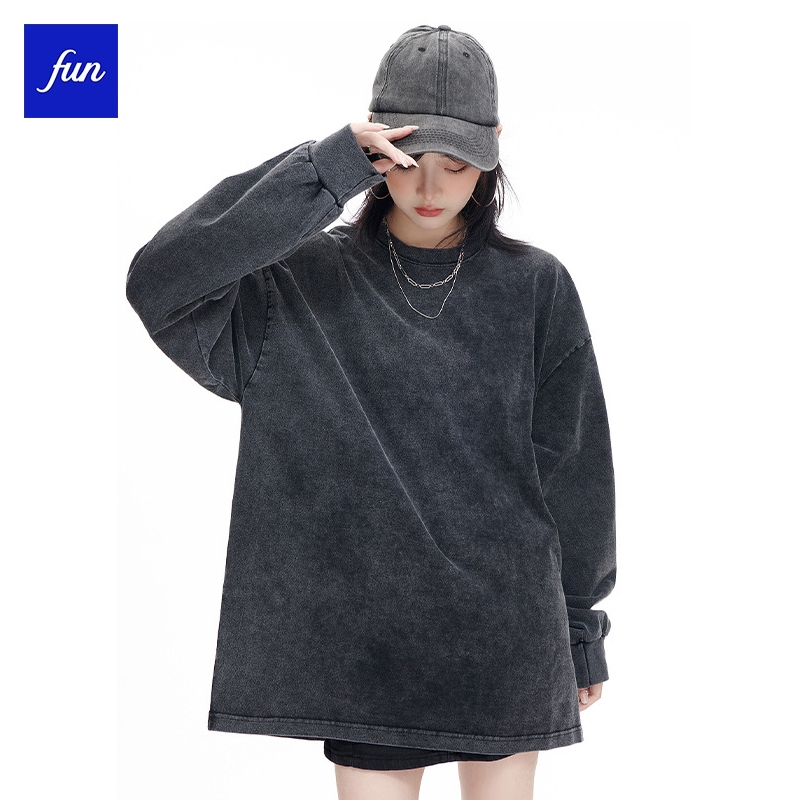 240กรัมผ้าฝ้ายแท้หนักด้อยเสื้อยืดแขนยาวขนาดใหญ่วางไหล่ผ้าฝ้ายล้างย้อนยุคฤดูใบไม้ร่วงเสื้อผ้าหลวมขนาดใหญ่เกินไป