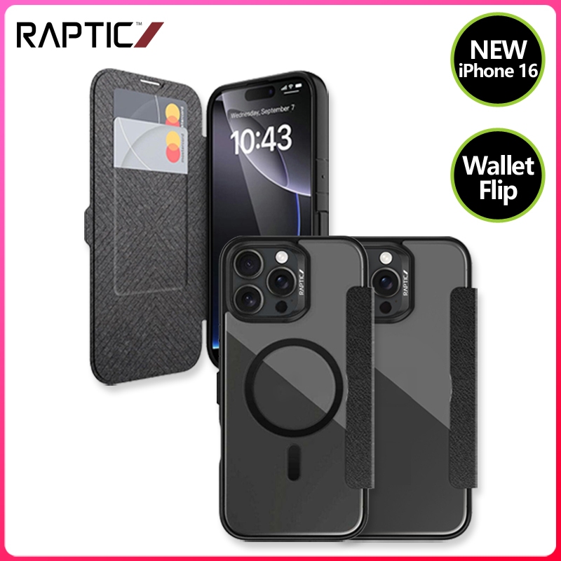 Raptic Urban Folio Wallet Case สําหรับ 2024 iPhone 16 Pro Max/16 Pro/16 Plus Military Grade 13ft Drop Test, 4 Card Wallet Holder, Flip Cover