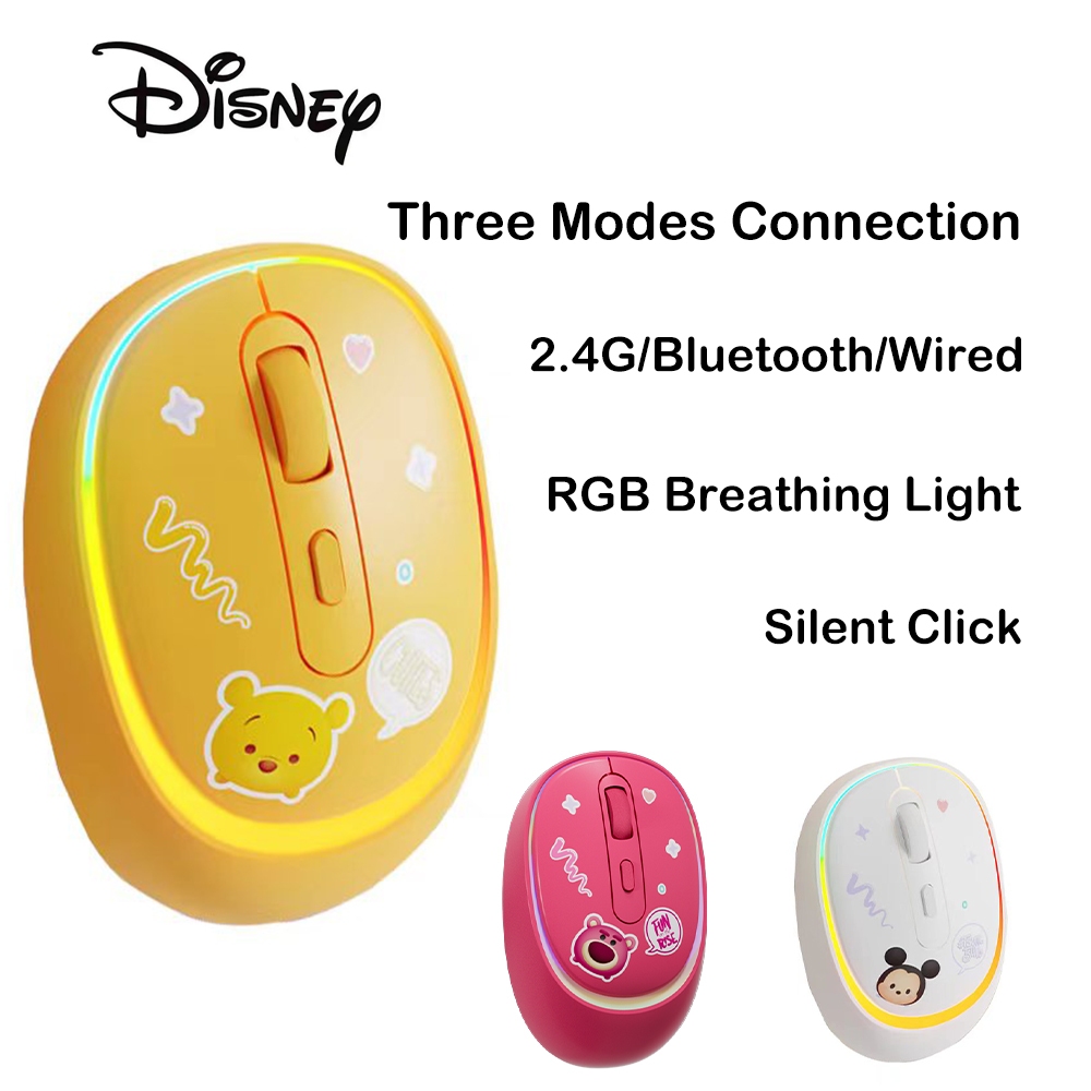 Disney M08 เมาส์ไร้สายบลูทูธ 5.2 ลายการ์ตูนหมีพูห์ สตรอเบอร์รี่ หมีพูห์ สีชมพู สีขาว น่ารัก สําหรับสํานักงาน