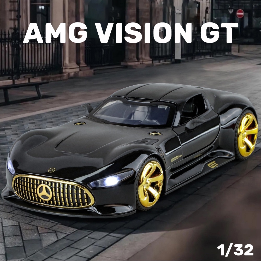 RUM1:32 Scale Benz AMG Vision GT รถรุ่น Light & Sound Effect รถDiecastของเล่นสําหรับเด็กวันเกิดของเล่นเด็กคอลเลกชันรถ