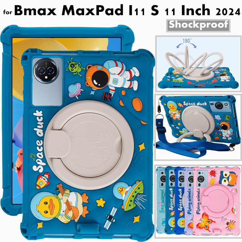 for Bmax MaxPad I11 S 11 Inch 2024 Tablet Case 360 Rotating Cute Cartoon Shockproof Soft Silicone Protective Sleeve Stand Cover