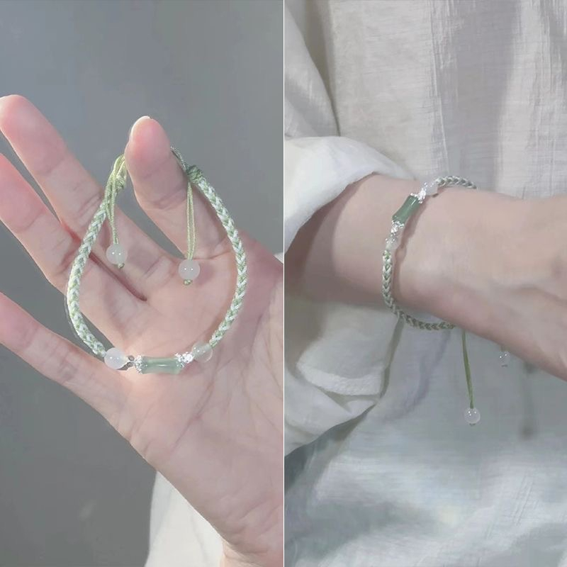 แฟชั่นสไตล์จีน กําไลข้อมือถักไม้ไผ่คู่ทอมือ ปรับขนาดได้ ของขวัญเครื่องประดับผู้ชายผู้หญิง