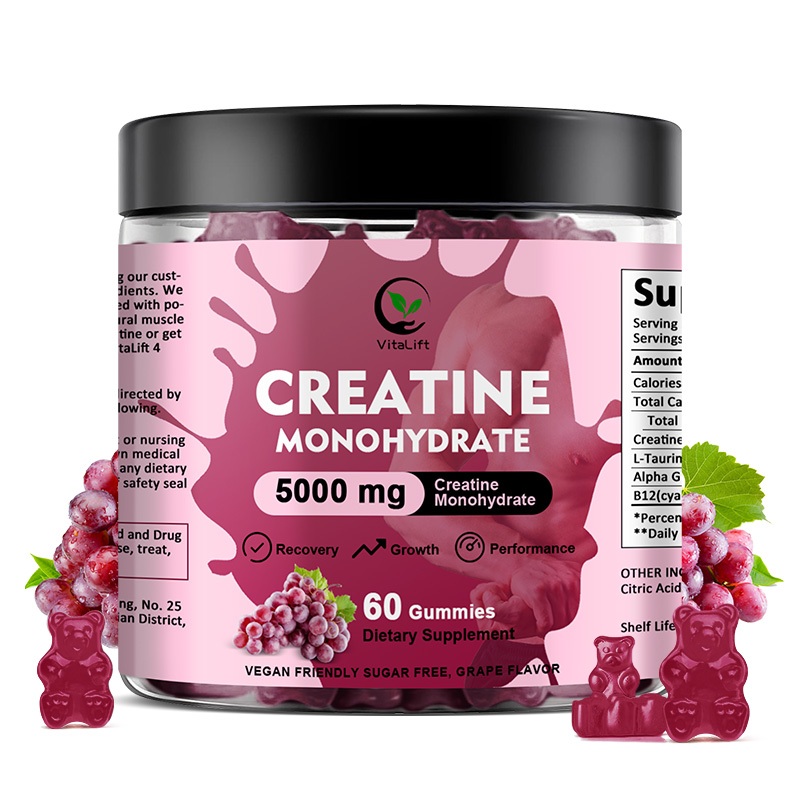 Vitalift Creatine Monohydrate Gummies สําหรับผู้ชายและผู้หญิง-5g ของ Creatine Monohydrate ต่อเสิร์ฟ - ไม่มีน้ําตาล ,วีแกน, รสองุ่น