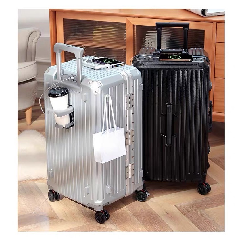กระเป๋าเดินทางล้อลากทรงถัง 20/24/28 นิ้ว ความจุขนาดใหญ่ จุเยอะ 5 ล้อ พร้อมที่วางแก้ว USB/Type-C โครงสร้างอลูมิเนียม ทนต่อการสึกหรอและน้ำหนักเบา - รูปที่ 5