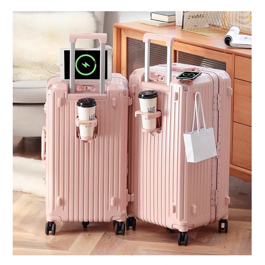 กระเป๋าเดินทางล้อลากทรงถัง 20/24/28 นิ้ว ความจุขนาดใหญ่ จุเยอะ 5 ล้อ พร้อมที่วางแก้ว USB/Type-C โครงสร้างอลูมิเนียม ทนต่อการสึกหรอและน้ำหนักเบา - รูปที่ 6