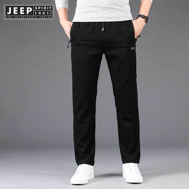 Jeep SPIRIT 1941 ESTD กางเกงลําลองขาตรงหลวมฤดูหนาวใหม่สําหรับผู้ชายพร้อมแถบยางยืดเอวกลาง