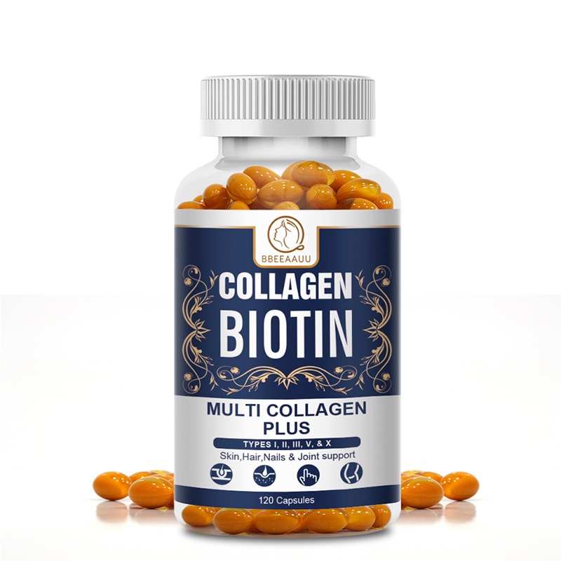 【BBEEAAUU】 Collagen Biotin-5000mcg วิตามินผิว ไบโอติน คอลลาเจน แคปซูลคอลลาเจนไบโอติน บํารุงเส้นผมแห้ง เร่งการเจริญเติบโตของเส้นผม ทําให้ผมแข็งแรง แข็งแรง เสริมสร้างพลังงาน ปกป้องเล็บ สําหรับผู้ชายและผู้หญิง