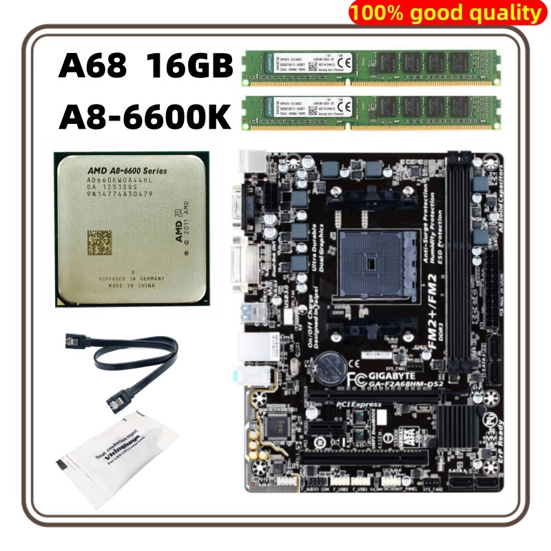 Asus GIGABYTE ใช้ FM2 FM2+ A68HM-DS2/S1 A68HM-K/E A8-6600K 8G 16G CPU เดสก์ท็อปพร้อมเมนบอร์ด AMD แบบ