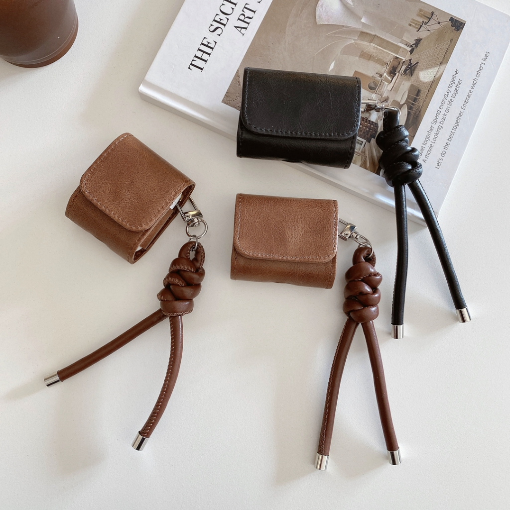 สําหรับ Airpods Pro 3/pro2/pro/4/3/2/1 เคสแฟชั่นหนัง PU Airpods ปกสีน้ําตาลสีดํา