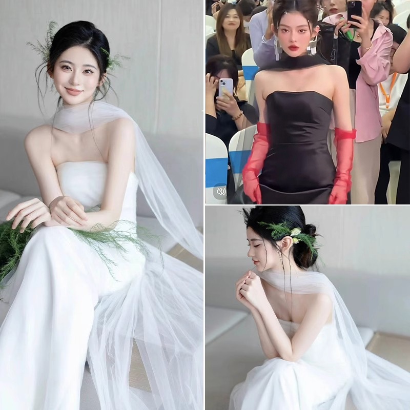 Elegant ยาวเจ้าสาว Tulle ผ้าคลุมไหล่ Ball Gown Streaking Cape อุปกรณ์จัดงานแต่งงาน