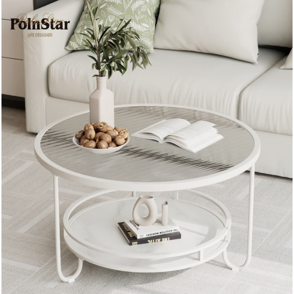PolnStar โต๊ะกาแฟหรูหราโต๊ะกลมที่ทันสมัยห้องนั่งเล่นที่เรียบง่ายในครัวเรือนโซฟาโต๊ะกาแฟ60*42*45ซม.