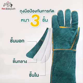 🐈35/60CM🧤ถุงมือกันกัด ทำจากหนังวัวแท้ ถุงมือป้องกันสัตว์กัด หนา3ชั้น ยาวพิเศษ ป้องกันการโดนกัด