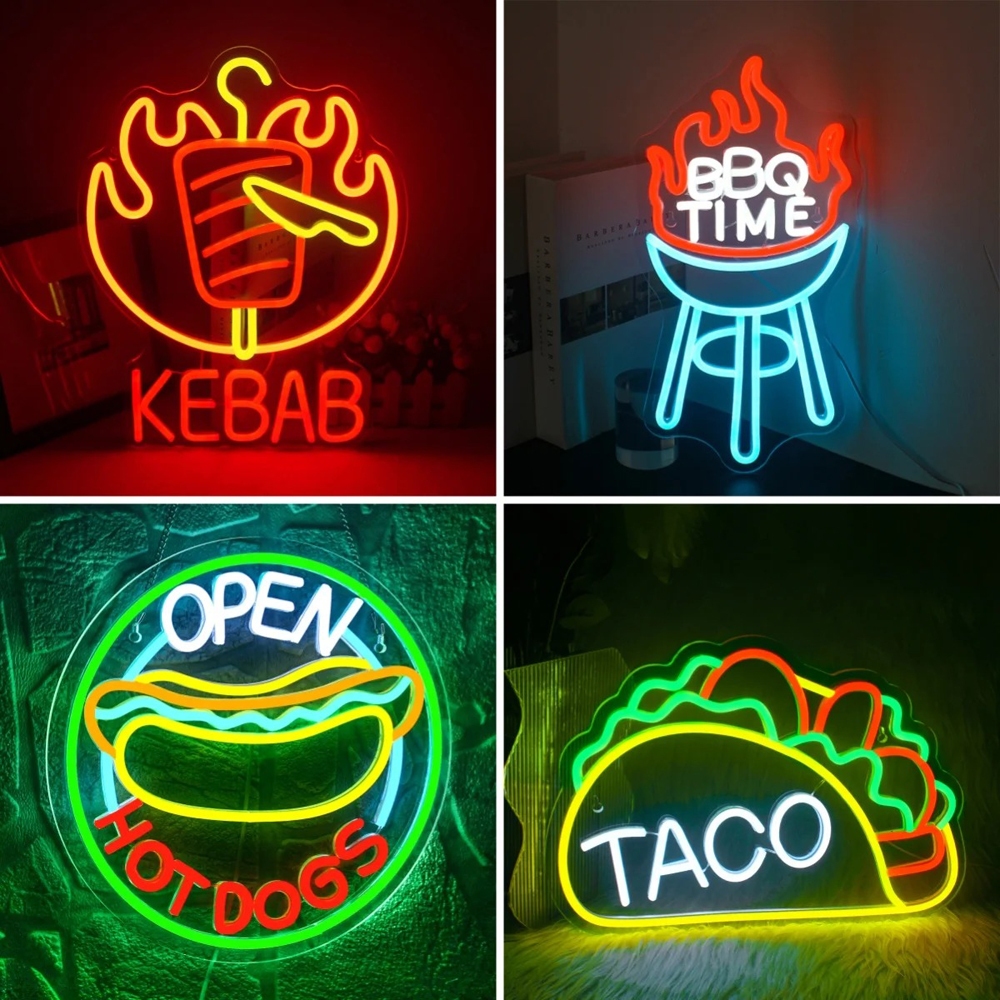 Bbq Kebab Neon Led Sign USB ขับเคลื่อนไฟนีออน Taco Nachos โลโก้อาหารโคมไฟสําหรับตกแต่งห้องบาร์บีคิว Party Shop Bar Art โคมไฟติดผนัง