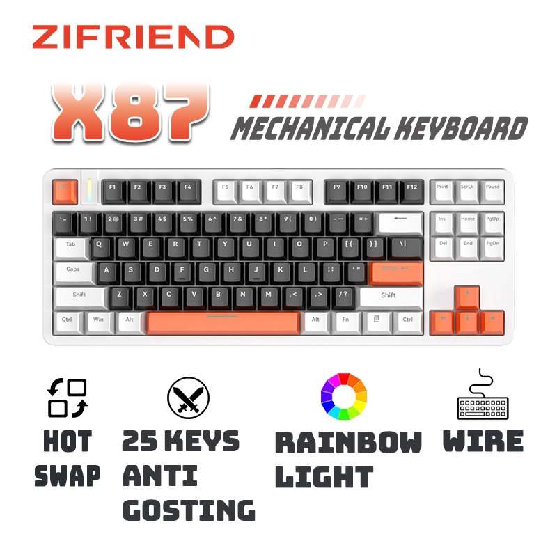 ZIFRIEND X87 Mechanical Keyboard Hotswap คีย์บอร์ดลวดสําหรับเล่นเกมสํานักงานแบบกําหนดเอง
