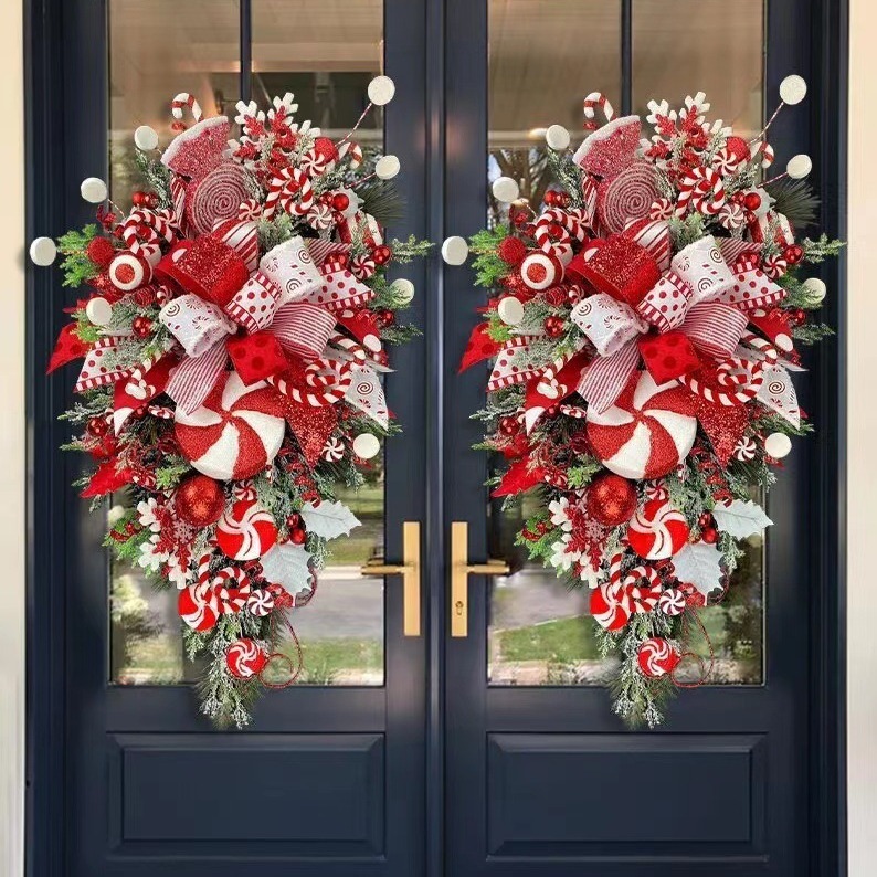 ตกแต่งคริสต์มาสประตูหน้าต่างแขวน Garland Mantle Photo Props เครื่องประดับเทศกาล Xmas Tree พวงหรีด
