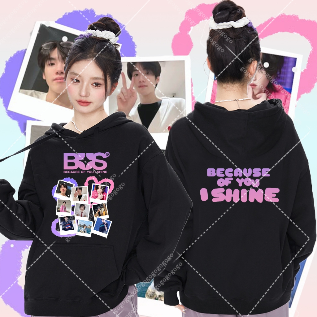 【New】BUS because of you i shine เสื้อฮู้ดผ้าฝ้ายแขนยาวนี้สามารถสวมใส่ได้ทั้งชายและหญิง มันจะไม่หดตัวหรือริ้วรอย#Ng01