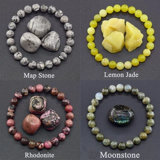 8 มม.หินธรรมชาติรอบลูกปัดสร้อยข้อมือผู้หญิงผู้ชาย Charm คริสตัลอัญมณีสร้อยข้อมือ Charm เครื่องประดับ