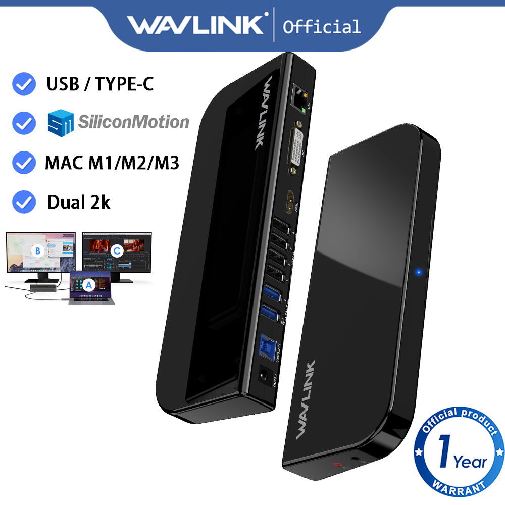 Wavlink USB 3.0 Universal แล็ปท็อป Docking Station 13-in-1 USB-C Hub Dual Monitor สําหรับ M1 M2 Mac 