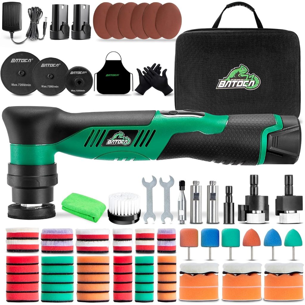 Batoca S5 ชุดขัดบัฟเฟอร์รถยนต์ไร้สาย 1 นิ้ว 3 นิ้ว Dual Action & Rotary Polisher สําหรับรายละเอียดรถ,แบตเตอรี่ 2x 2.0Ah, 6 ความเร็วตัวแปร 2000-5500RPM,เครื่องขัด Orbital