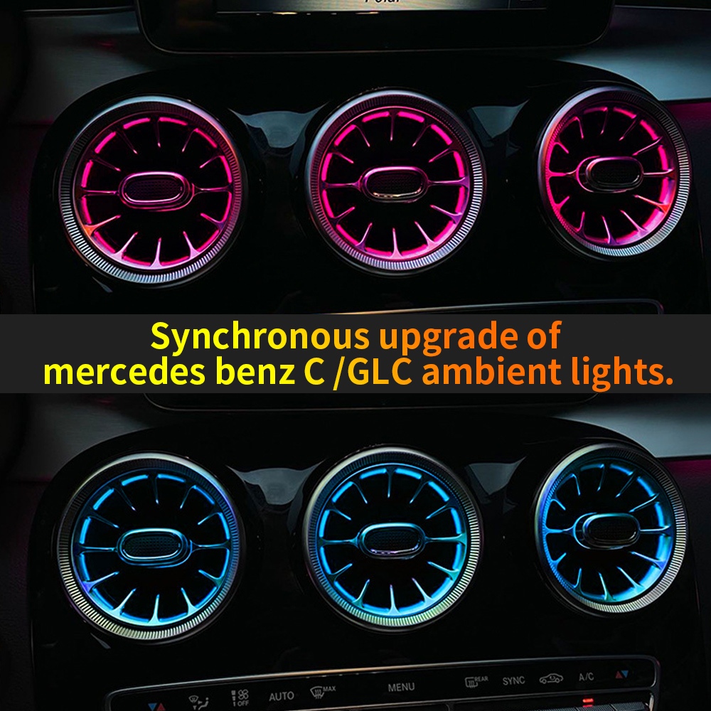 เหมาะสําหรับ Mercedes-Benz C-Class W205/W253 Turbo เครื่องปรับอากาศ Outlet 64 สี Ambient Light, ไฟตก