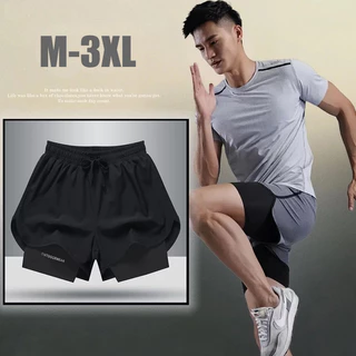 M-3XL กีฬาปลอมกางเกงขาสั้นสองชิ้นแห้งเร็วและน้ำหนักเบาออกกำลังกายว่ายน้ำ