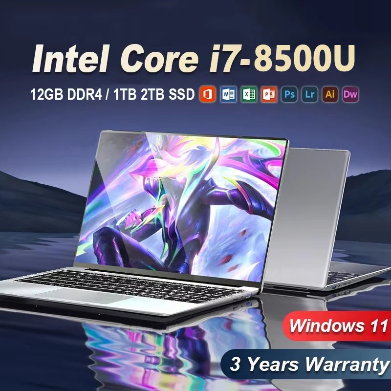 รับประกันสามปีแล็ปท็อปพร้อม Windows 11, ปลดล็อคลายนิ้วมือ, Intel Core i7 8500Y, 15.6 นิ้ว, 16GB, DDR, 1TB, 2TB,SSD