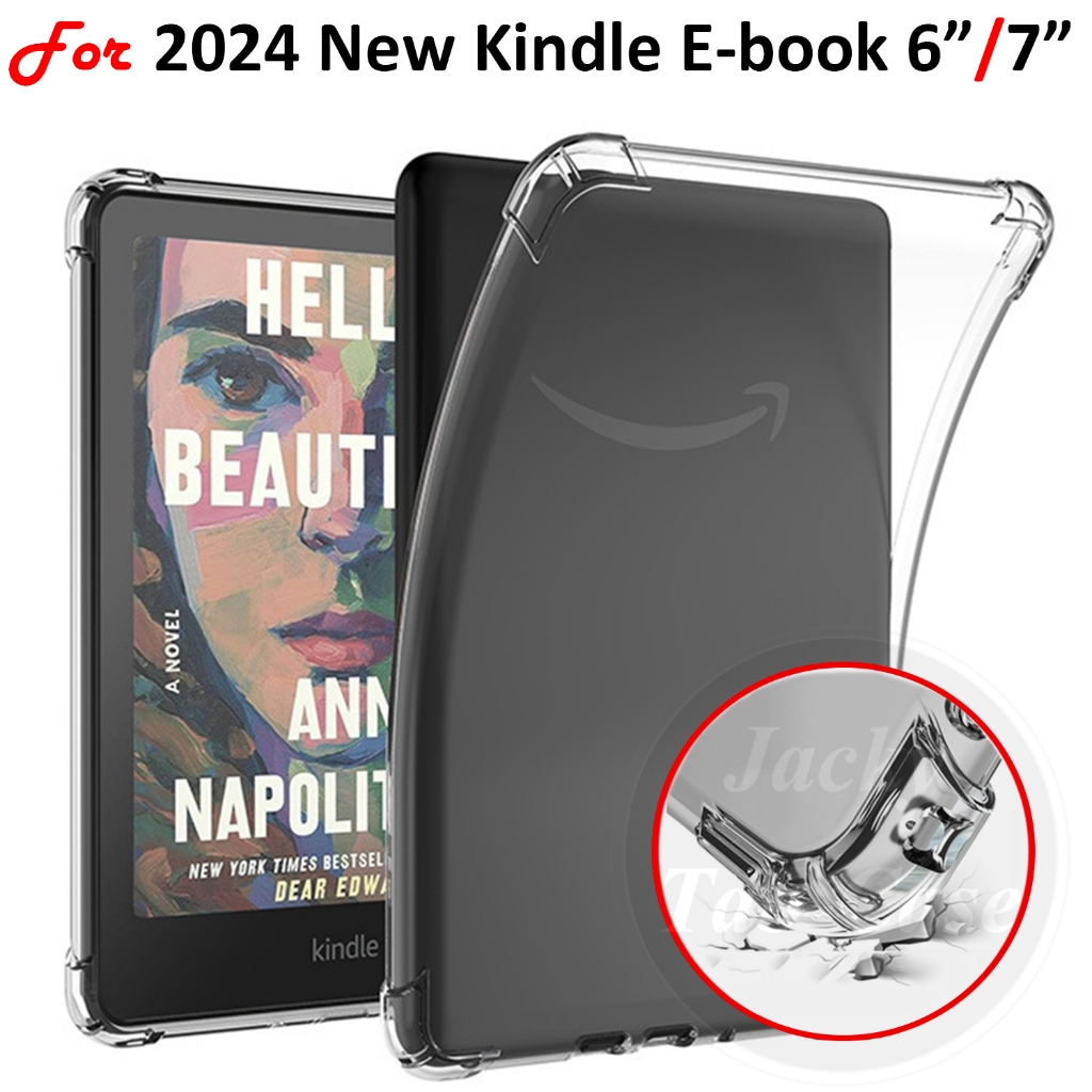 สําหรับ 2024 ใหม่ Kindle 6 6.8 7 นิ้ว Paperwhite (12th Generation) Signature Edition KPW6 Basic Kindle รุ่นที่ 11 RS23CV 4 มุมกันกระแทกโปร่งใสซิลิโคนนุ่ม