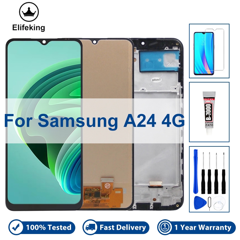 6.5 "LCD สําหรับ Samsung Galaxy A24 4G A245 จอแสดงผล Touch Screen Assembly กรอบ A245F A245M เปลี่ยน 100% ทดสอบดี