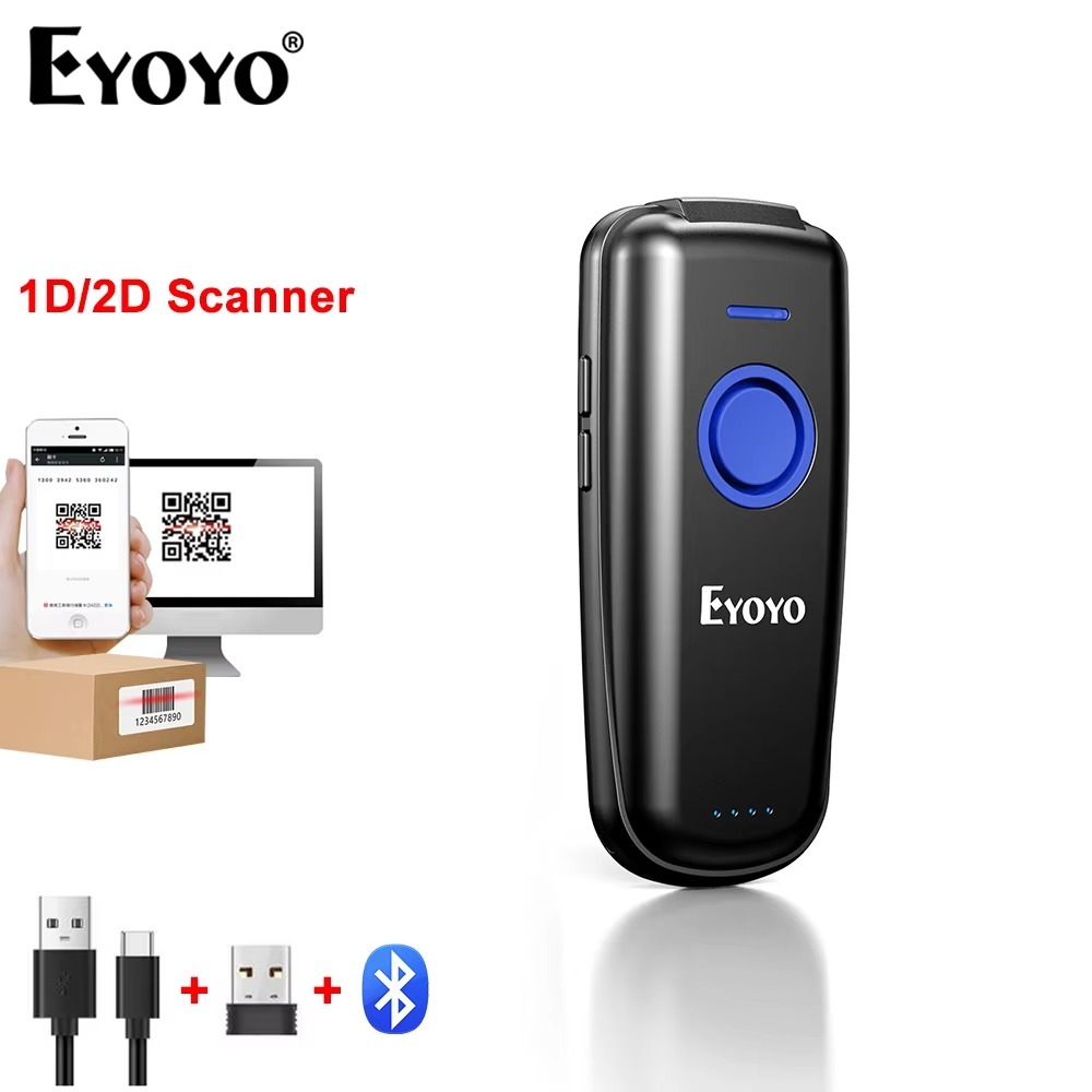 Eyoyo EY-023 เครื่องอ่านภาพ QR บลูทูธแบบพกพาพร้อมสวิตช์และปุ่มปรับระดับเสียง, เครื่องสแกนบาร์โค้ดเมท
