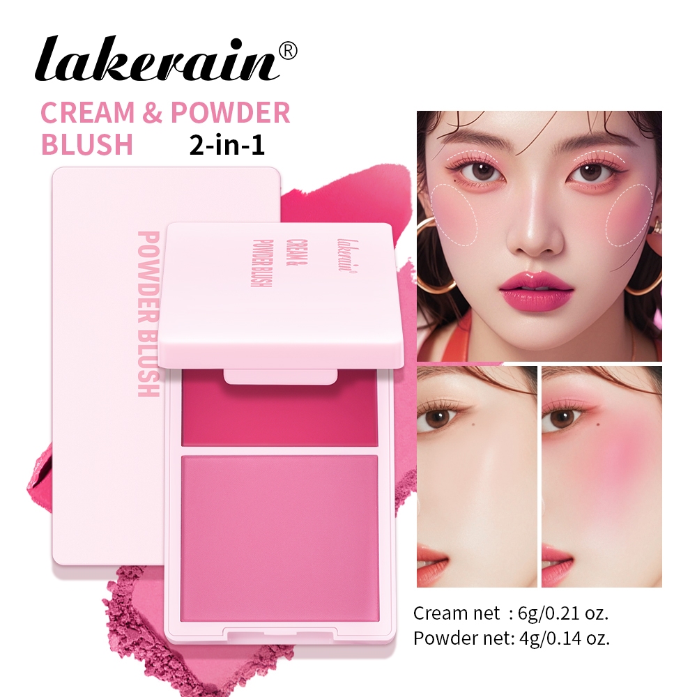 Lakerain 2 สีครีมและแป้ง Blush Peach Powder Blush Palette ผสมผสานยาวนาน Non-Fading Cheek Tint แบบพกพาเรียบน้ําหนักเบาธรรมชาติ Face Repair High Pigment Blush