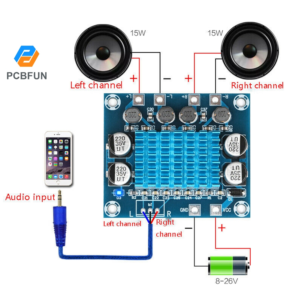 Pcbfun TPA3110 XH-A232 2*30W 2 ช่องดิจิตอลเครื่องขยายเสียงโมดูลเสียง C6-001 DC8-26V
