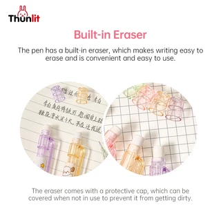 Thunlit ดินสอกด 5 ชิ้น ขายส่ง สำหรับนักเรียนประถม สีพีช น่ารัก ดินสอกดเหลาฟรี พร้อมยางลบและไส้ดินสอ