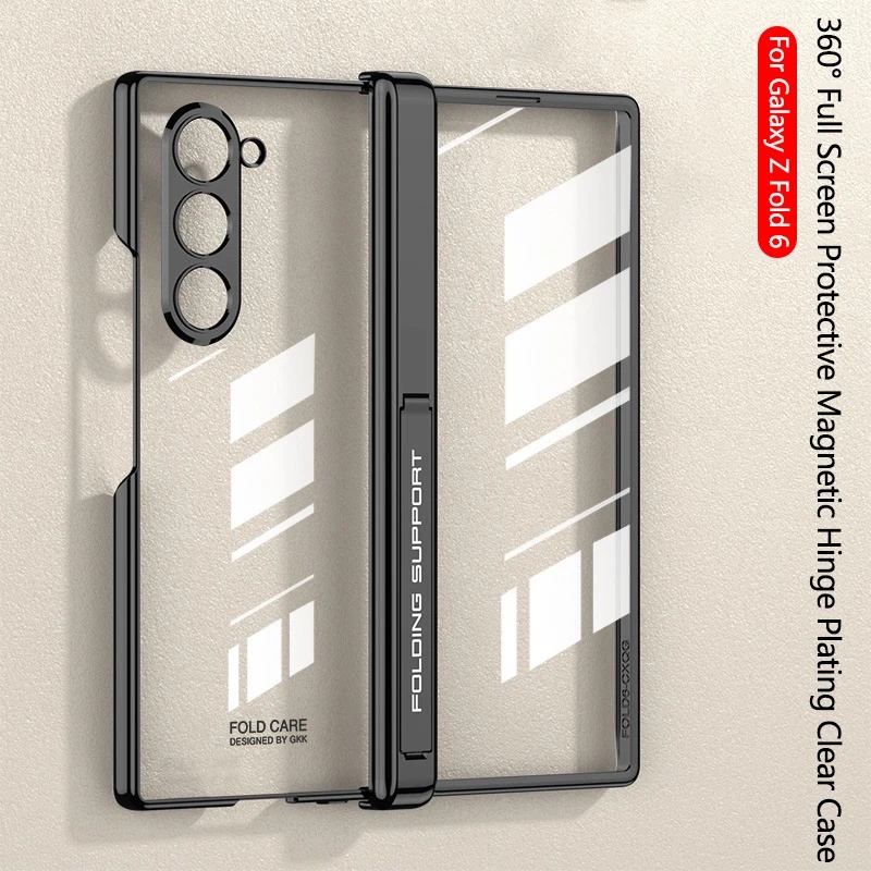 SAMSUNG บานพับแม่เหล็กหรูหราชุบเคสใสสําหรับ ซัมซุง กาแลคซี Z พับ 6 ฝาครอบป้องกันแบบเต็มหน้าจอฝาครอบ