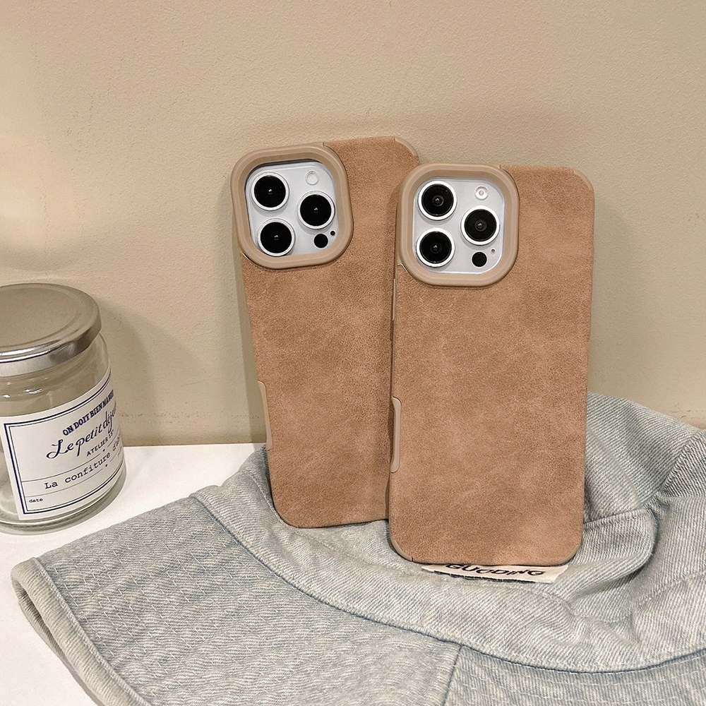 Iphone 16 Pro MAX 15 Plus 14 12 13 Pro 11 X XS MAX สีน้ําตาลเลียนแบบขนสัตว์ผิว Slim Soft TPU Case Cover