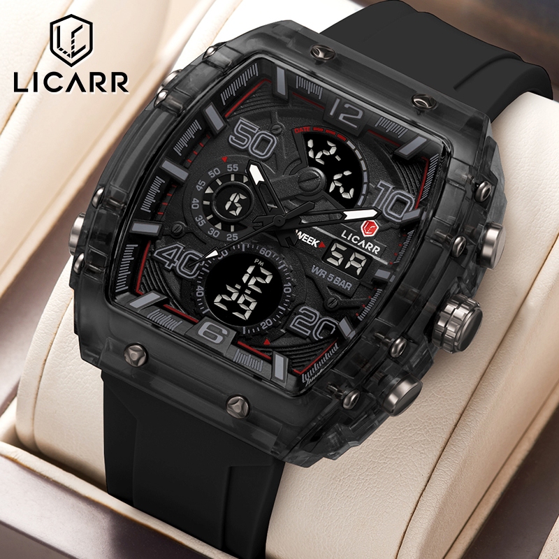 Licarr ยี่ห้อนาฬิกาผู้ชายแฟชั่น Analog-Digital Casual ควอตซ์กันน้ํากีฬานาฬิกาข้อมือนาฬิกาจับเวลา 9546