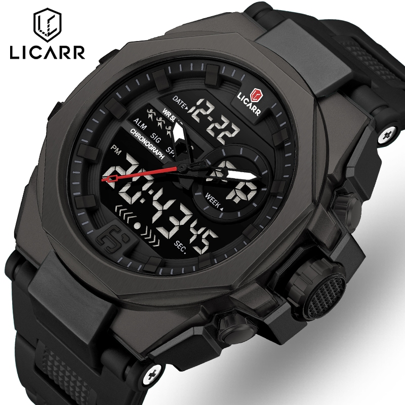 Licarr นาฬิกาแฟชั่นผู้ชาย Analog-Digital กันน้ํา กีฬา พร้อมปฏิทิน นาฬิกาปลุก จับเวลา รุ่น 9543